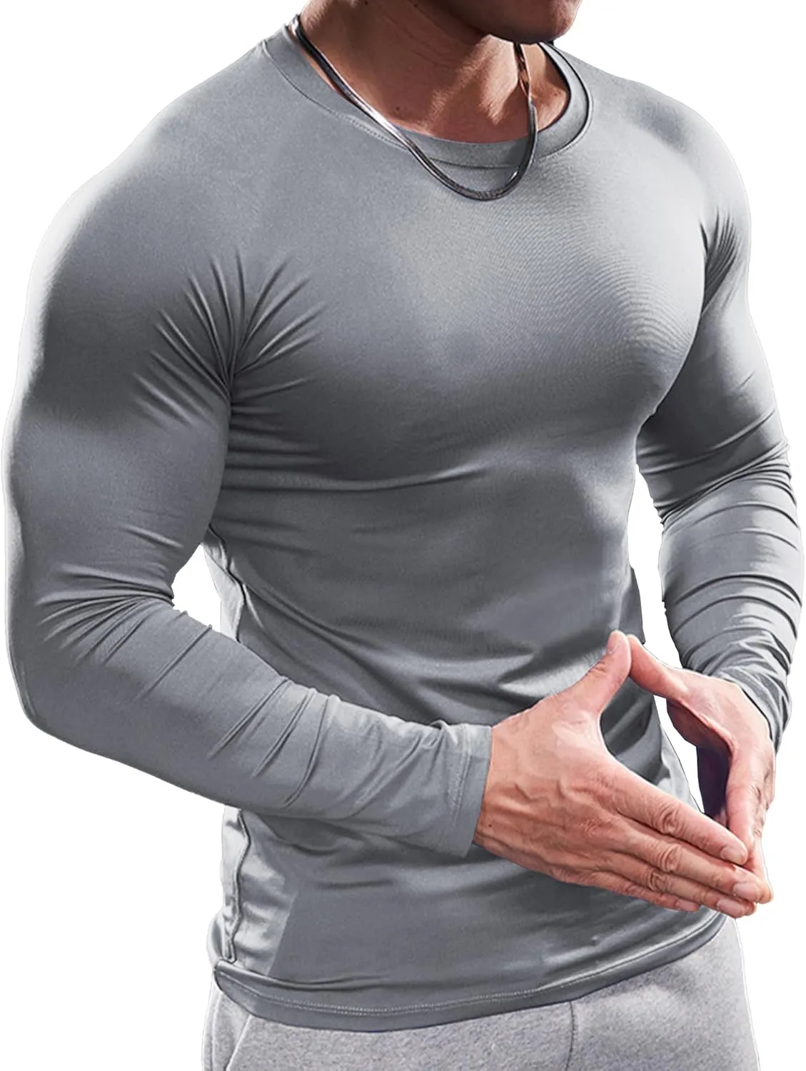 Fioboc Compression Shirts Active Crew Neck Tee Moisture Wicking Quick Dry Gym Running Shirts S-4XL