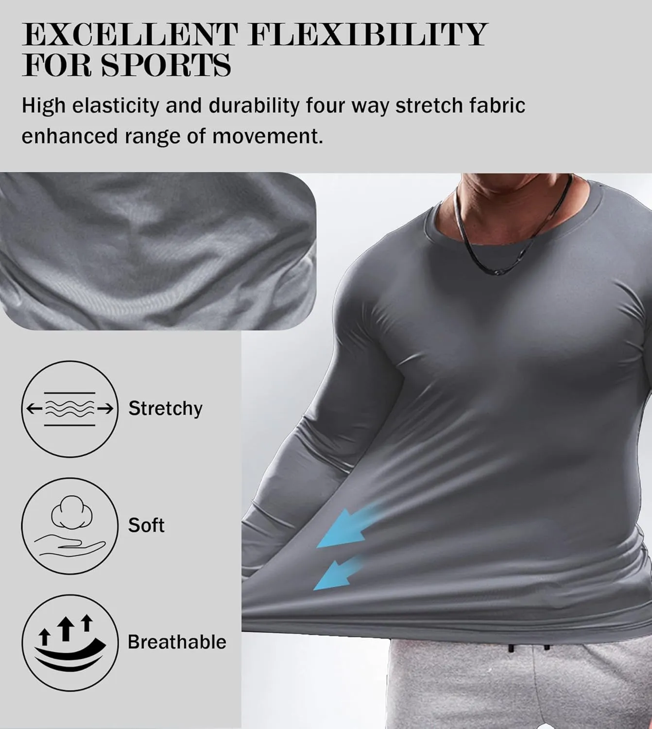 Fioboc Compression Shirts Active Crew Neck Tee Moisture Wicking Quick Dry Gym Running Shirts S-4XL