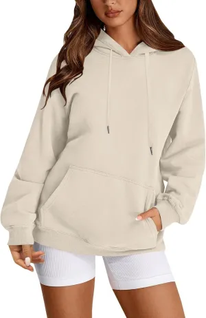 Fleece Hoodies for Women Trendy Lightweight Oversized Sweatshirt Baggy Drawstring Y2K Hoodie Pullover Tops w/Pockets