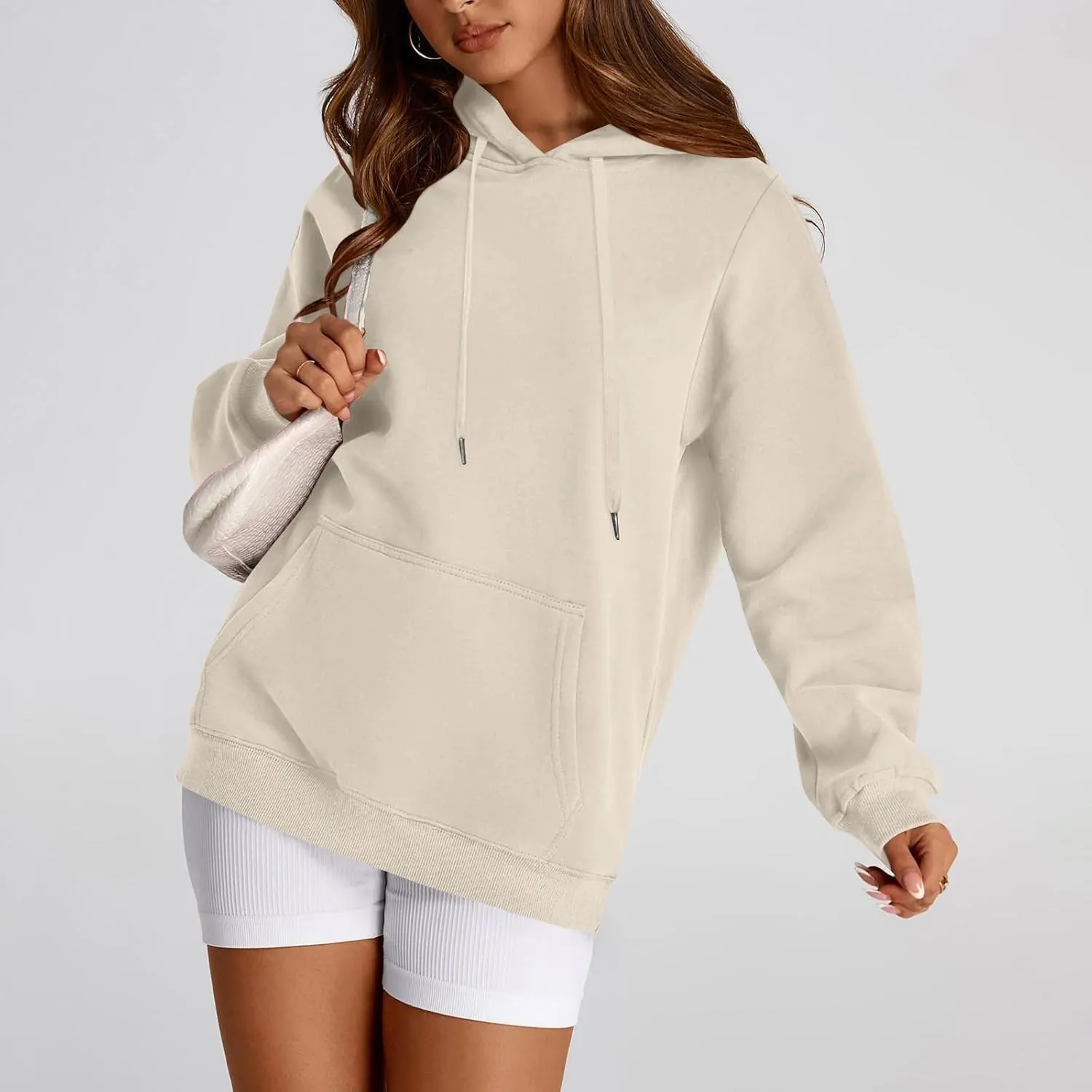 Fleece Hoodies for Women Trendy Lightweight Oversized Sweatshirt Baggy Drawstring Y2K Hoodie Pullover Tops w/Pockets