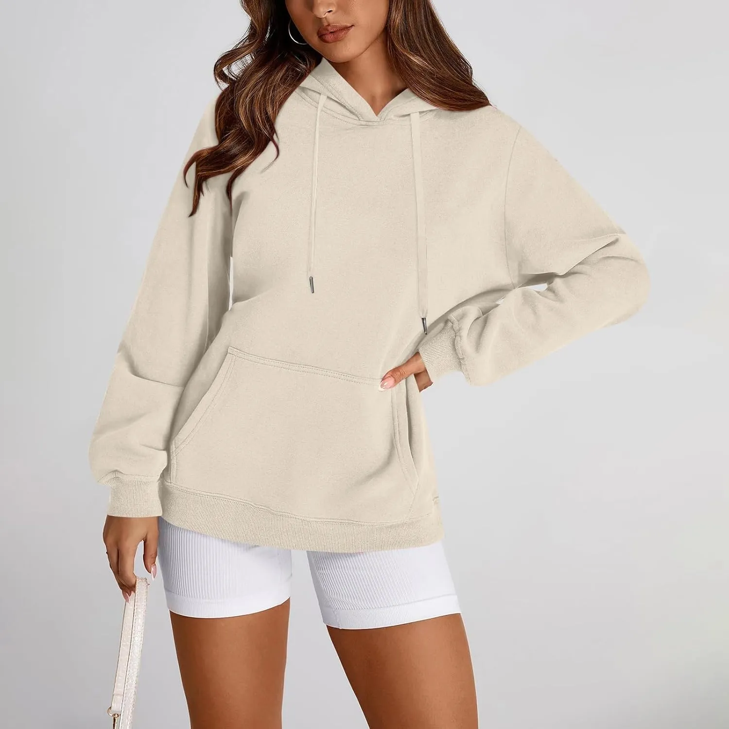 Fleece Hoodies for Women Trendy Lightweight Oversized Sweatshirt Baggy Drawstring Y2K Hoodie Pullover Tops w/Pockets