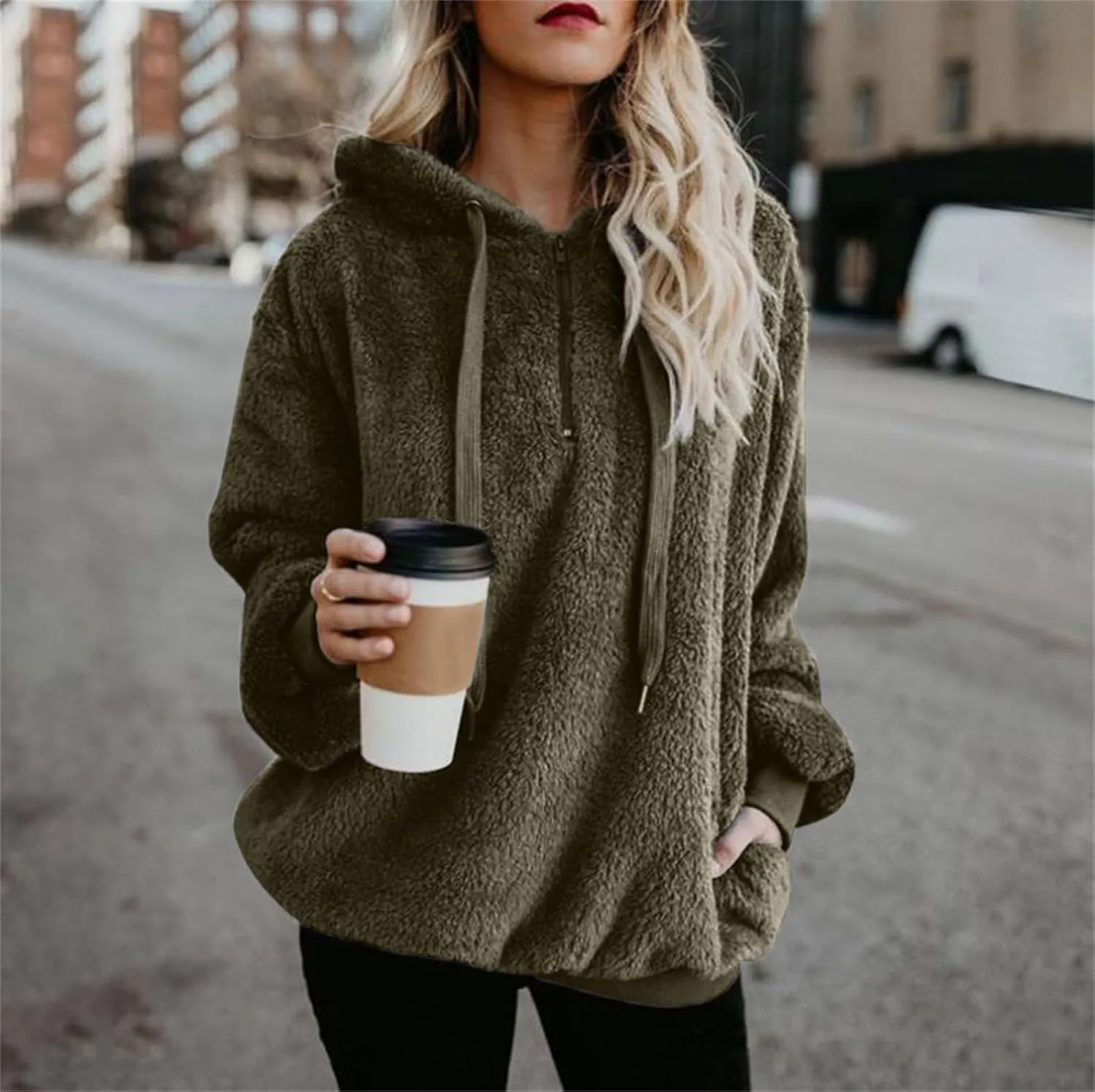 Fleece Sweatshirts for Women Oversized Pullover Hoodies Pajams with Drawstring Casual Long Sleeve Tops