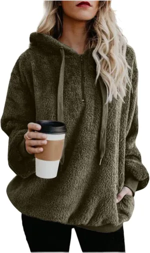 Fleece Sweatshirts for Women Oversized Pullover Hoodies Pajams with Drawstring Casual Long Sleeve Tops