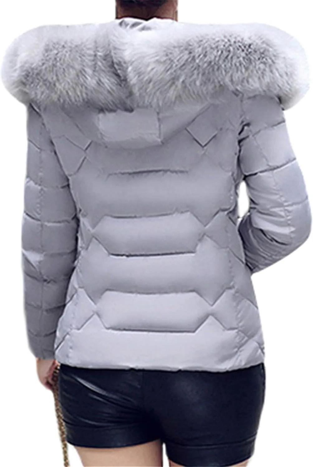 FLITAY Womens Long Sleeve Thicken Down Jacket Quilted Warm Parka Jackets With Faux Fur Hood