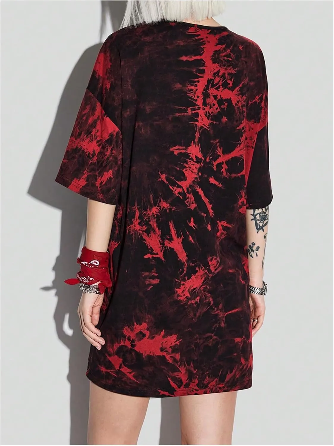 Floerns Women's Tie Dye Graphic Print Short Sleeve Cut Out Drop Shoulder Tee Dress