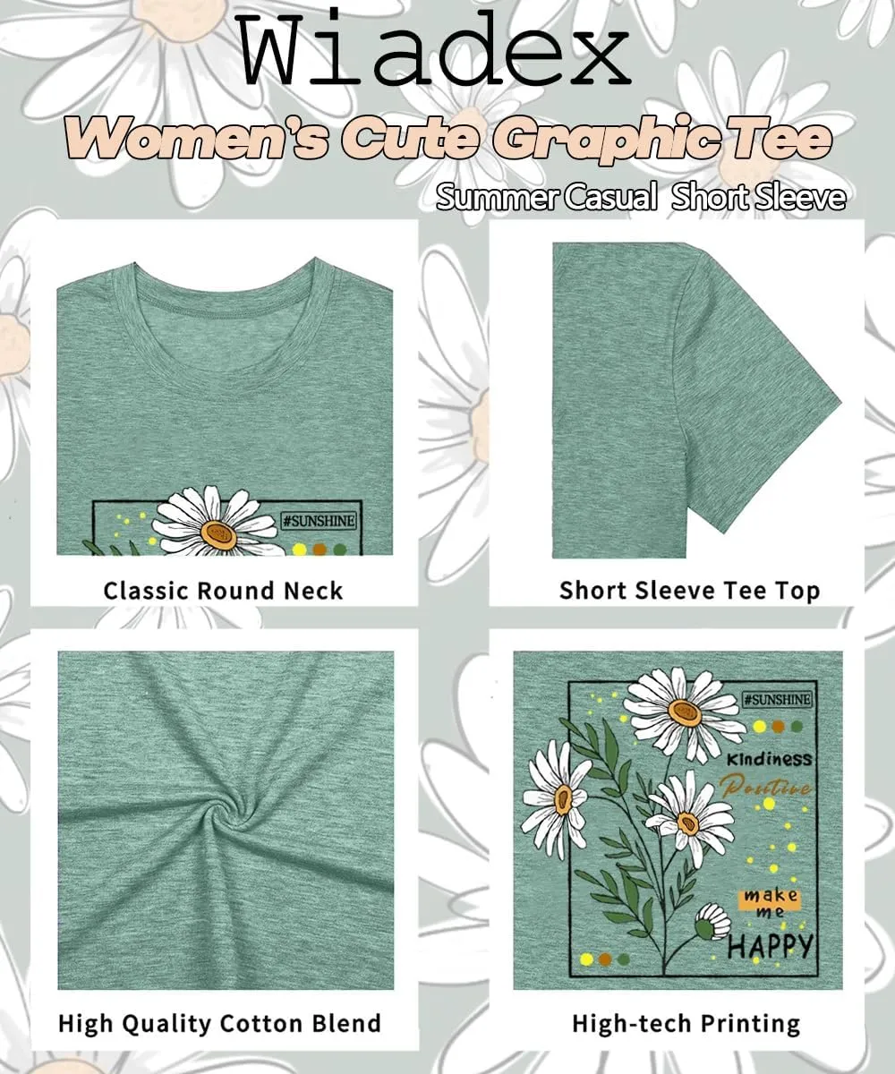 Flower Tshirts Shirts for Women Cute Dandelion Tshirt Casual Short Sleeve Wildflower Floral Heart Print Graphic Tee Tops
