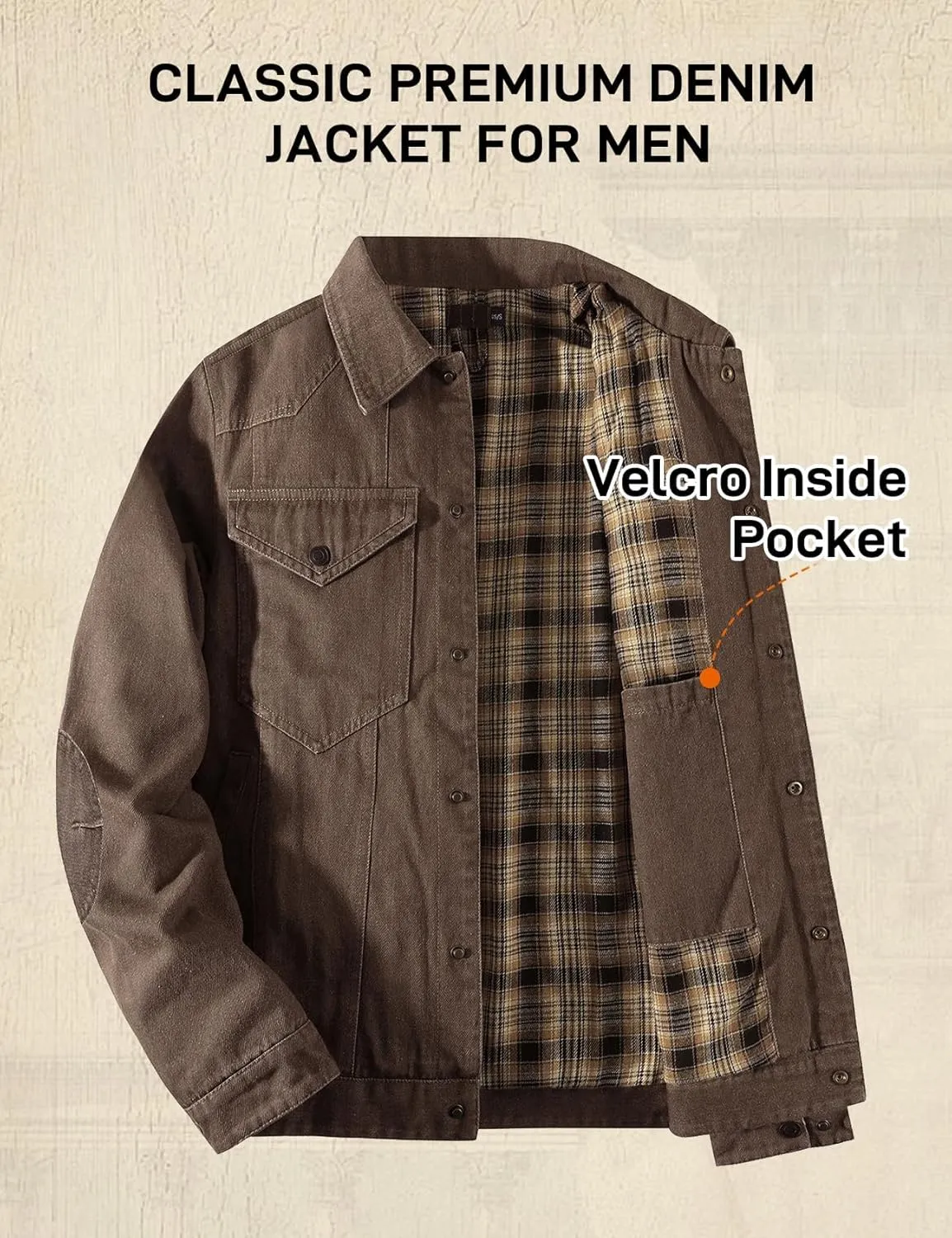 Flygo Mens Flannel Lined Denim Jacket Snap Cowboy Cut Western Classic Slim Fit Vintage Heavy Duty Jacket Trucker Coat