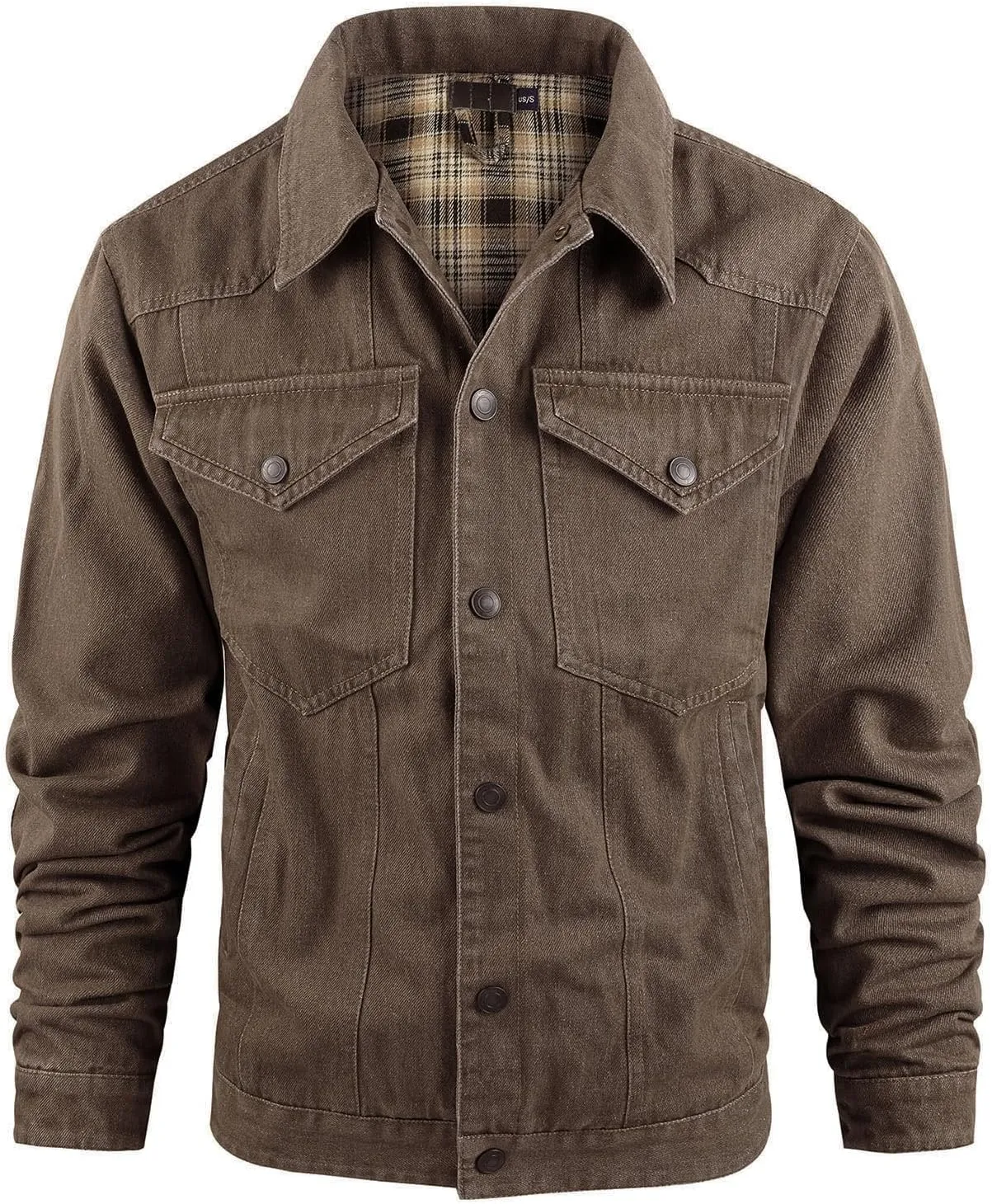 Flygo Mens Flannel Lined Denim Jacket Snap Cowboy Cut Western Classic Slim Fit Vintage Heavy Duty Jacket Trucker Coat