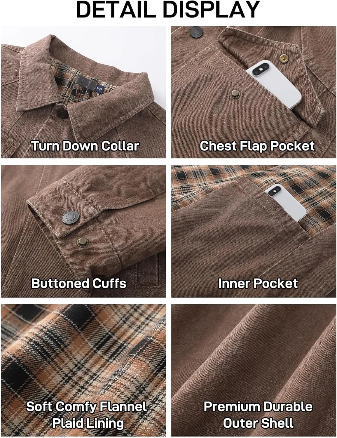 Flygo Mens Flannel Lined Denim Jacket Snap Cowboy Cut Western Classic Slim Fit Vintage Heavy Duty Jacket Trucker Coat