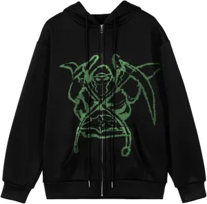 Franhais Gothic Zip Up Hoodie Oversized Women Sweatshirt Harajuku Punk E-Girls Y2K Aesthetic Autumn Outwear Jacket