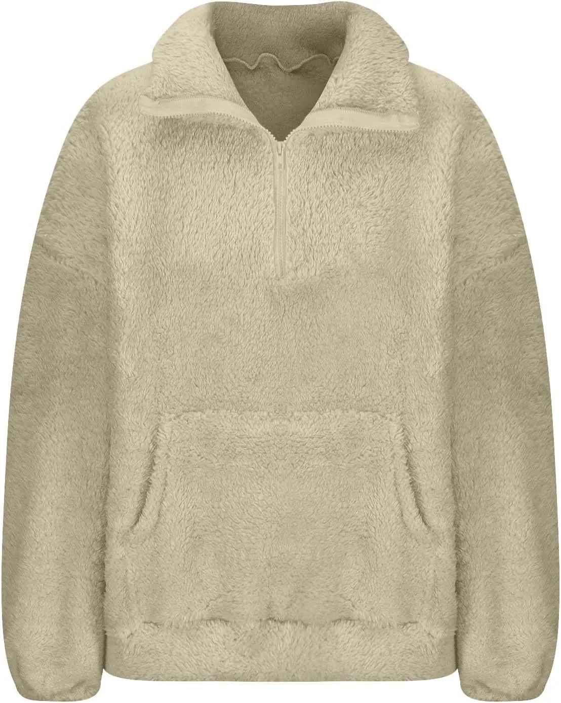 Fuzzy Fleece Sweatshirt For Women Casual Loose Half Zip Up Sherpa Pullover Sweater Warm Fall Winter Outfits