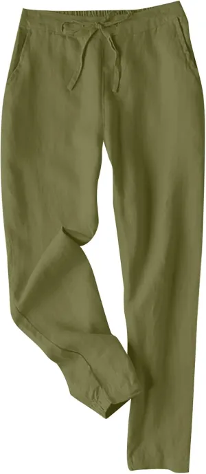FZYLQY 2025 Linen Pants for Women Summer Casual High Waisted Drawstring Beach Pants Trendy Solid Color Trousers with Pockets