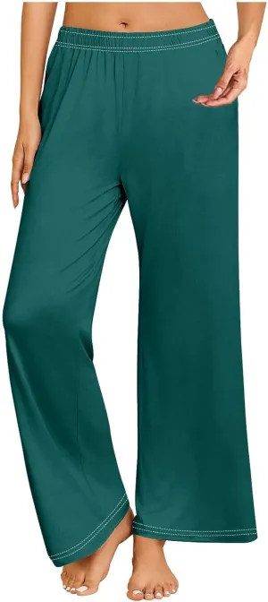GIERIDUC Pajams Pants for Women Flowy Palazzo Pants Boho High Waist Wide Leg Trousers Summer Beach Lounge Outfits 2025