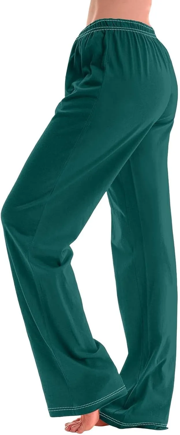 GIERIDUC Pajams Pants for Women Flowy Palazzo Pants Boho High Waist Wide Leg Trousers Summer Beach Lounge Outfits 2025