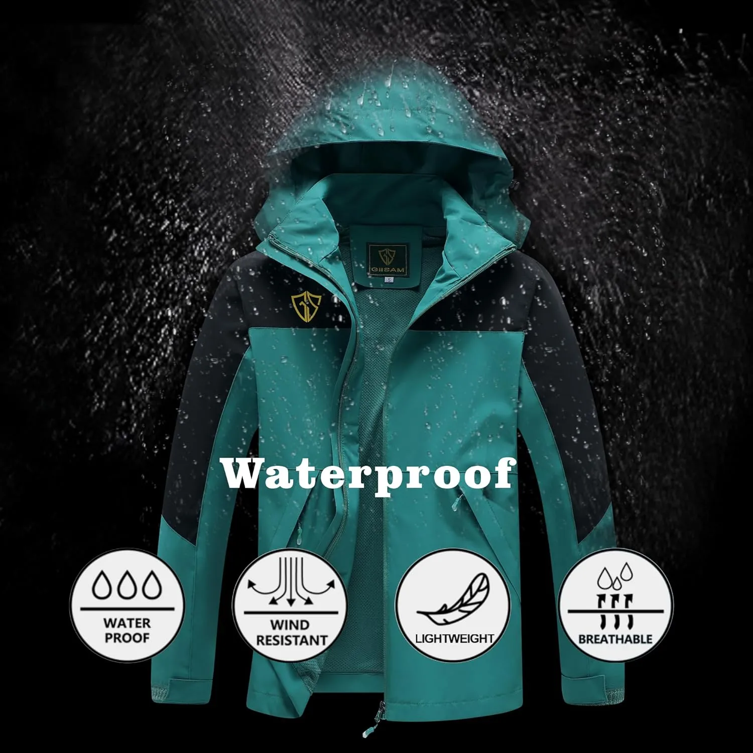GIISAM Rain Jacket for Women, Women's Waterproof Lightweight Rain Jackets Packable Raincoat Windbreaker Coat with Hood