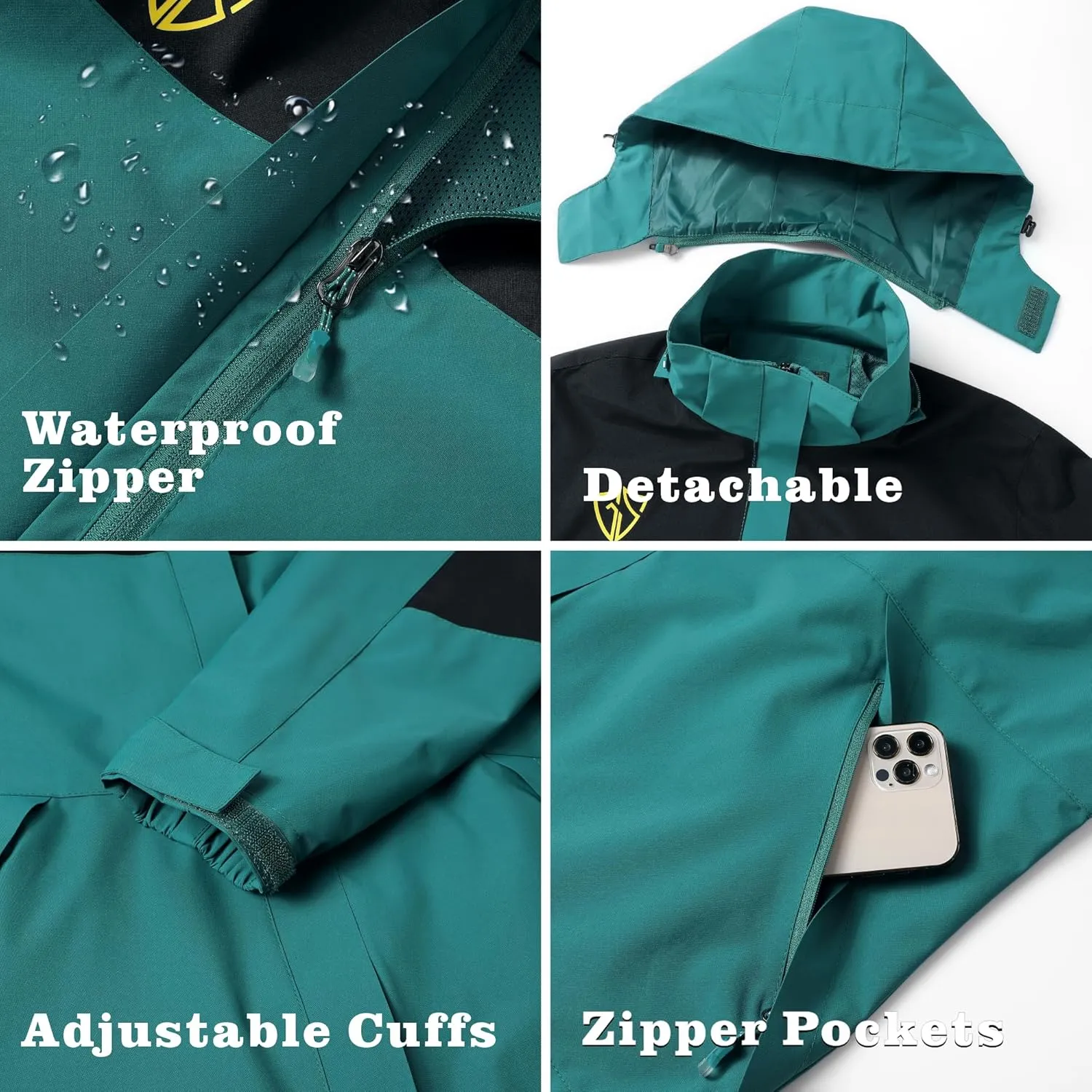 GIISAM Rain Jacket for Women, Women's Waterproof Lightweight Rain Jackets Packable Raincoat Windbreaker Coat with Hood