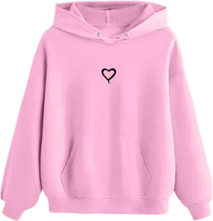 Girls Heart Graphic Print Girls Casual Long Sleeve Hoodies Cute Oversized Fleece Thermal Sweatshirt Tops With Pockets