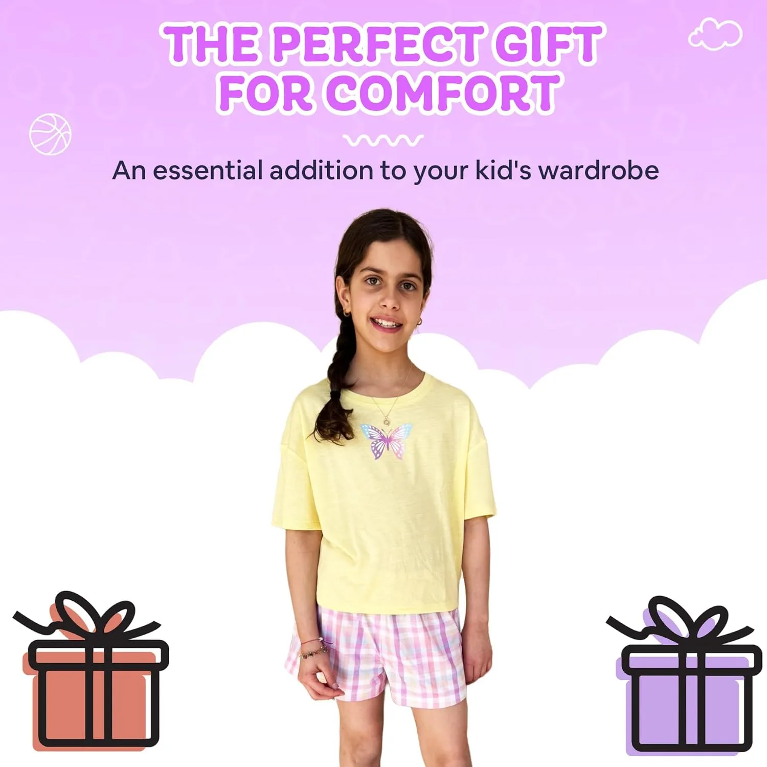 Girls Pajamas Sets- 4-Piece Cute Short Sleeve & Shorts PJ Set, Pink Girls Sleepwear, Kids Pajamas Sizes 5-16