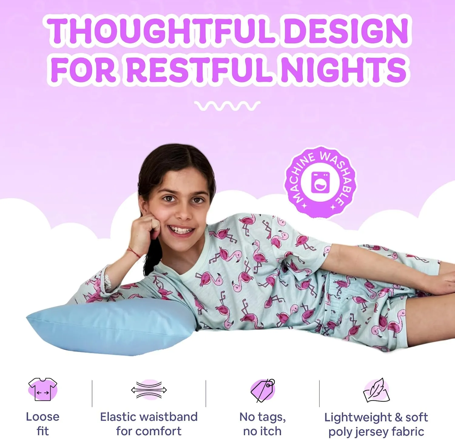 Girls Pajamas Sets- 4-Piece Cute Short Sleeve & Shorts PJ Set, Pink Girls Sleepwear, Kids Pajamas Sizes 5-16