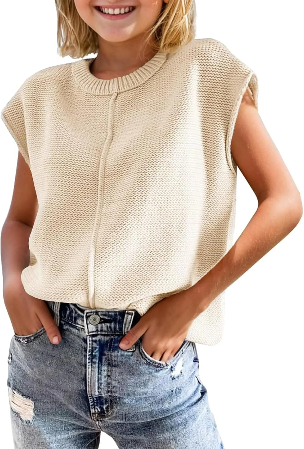 Girls Summer Cap Sleeve Tops Cute Casual Crew Neck Loose Knit Lightweight Teen Vests Fashion Shirts Tee Tops