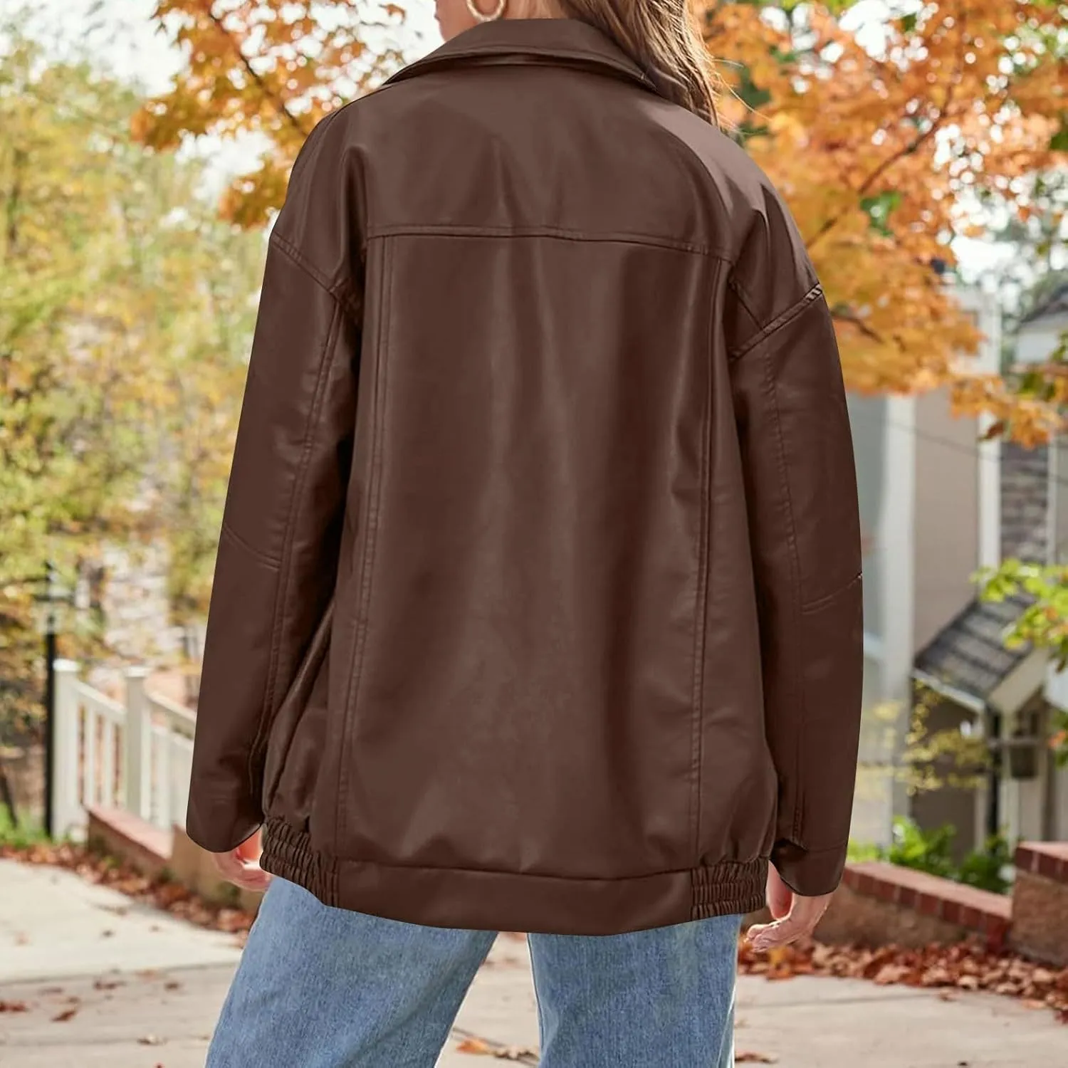 GOFULY Womens Leather Jacket Oversized Faux Full Zip Casual Coats Trendy Motocycle Jackets Winter Fall Outfits With Pockets