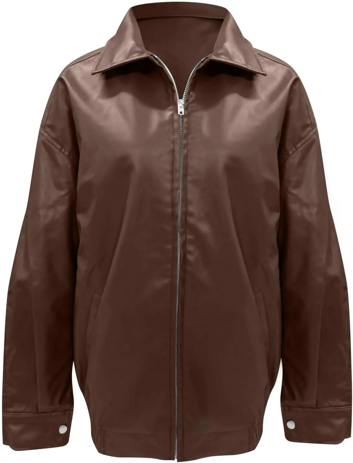 GOFULY Womens Leather Jacket Oversized Faux Full Zip Casual Coats Trendy Motocycle Jackets Winter Fall Outfits With Pockets