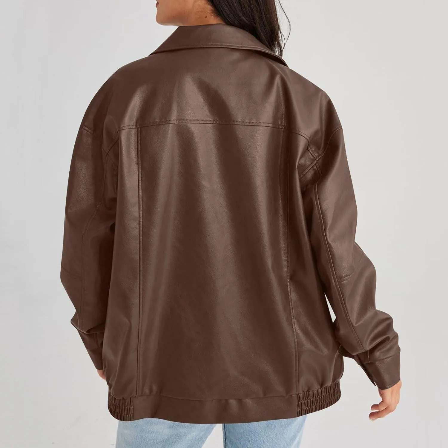 GOFULY Womens Leather Jacket Oversized Faux Full Zip Casual Coats Trendy Motocycle Jackets Winter Fall Outfits With Pockets