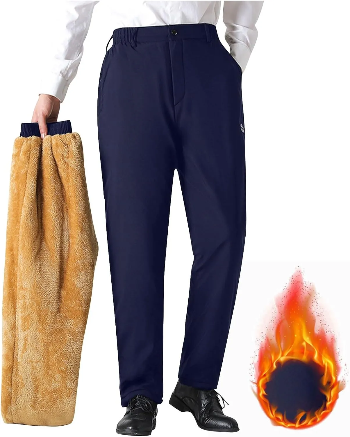 Golf Pants for Men Stretch Slim Fit Sherpa Fleece Lined Work Business Pants Dress Casual Straight Leg Trousers