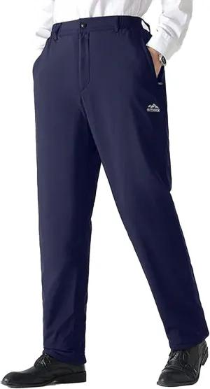 Golf Pants for Men Stretch Slim Fit Sherpa Fleece Lined Work Business Pants Dress Casual Straight Leg Trousers