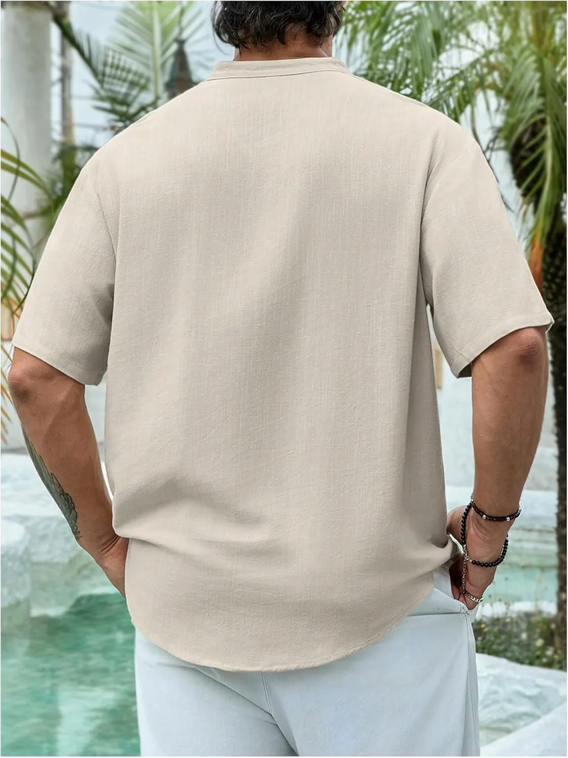 GORGLITTER Men's Deep V Neck Waffle Knit Shirt Casual Short Sleeve Solid Tee Shirts