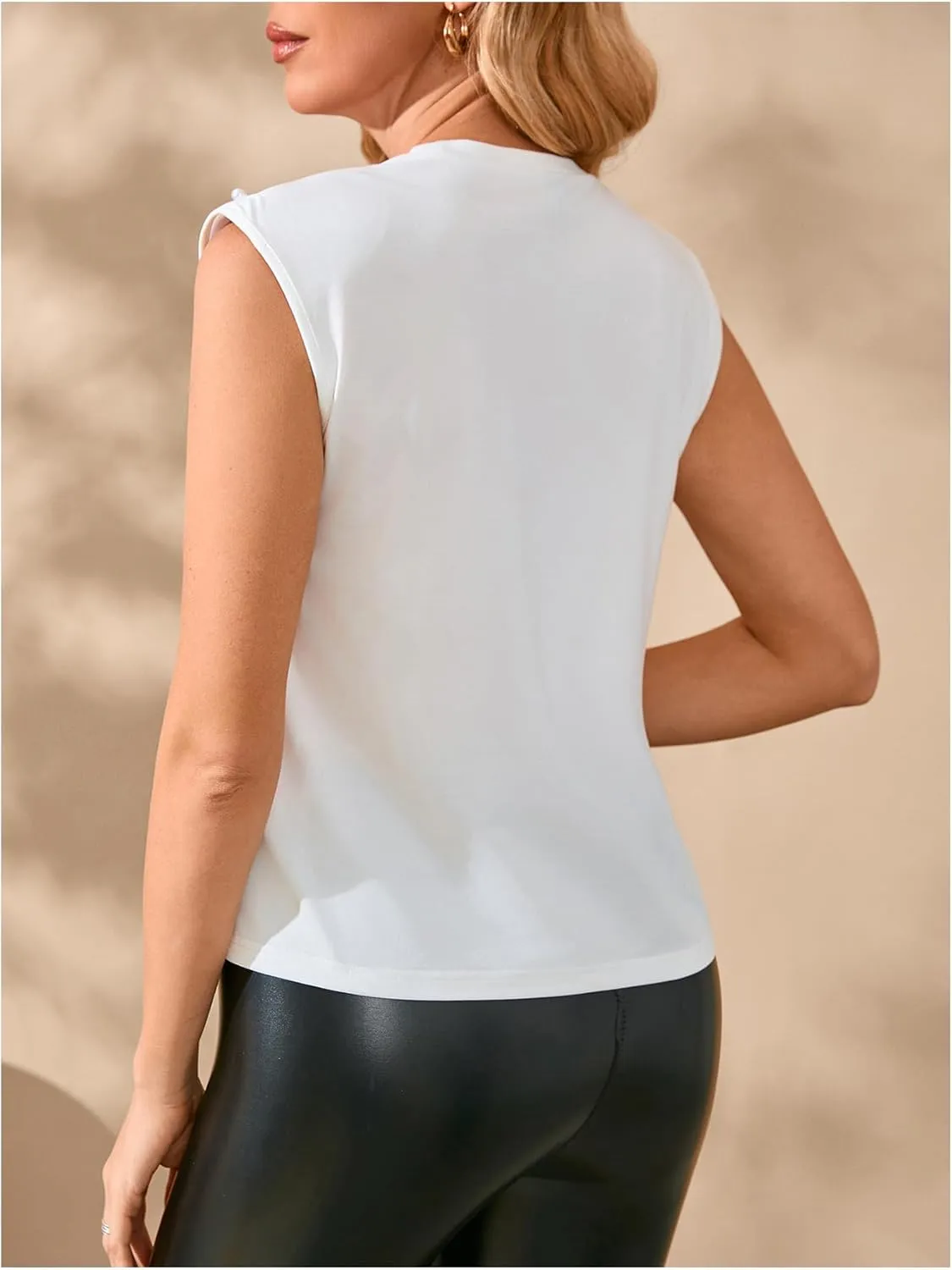 GORGLITTER Women's Pearl Beaded Top Summer Outfits 2025 Sleeveless Shoulder Pad Tee T-Shirt