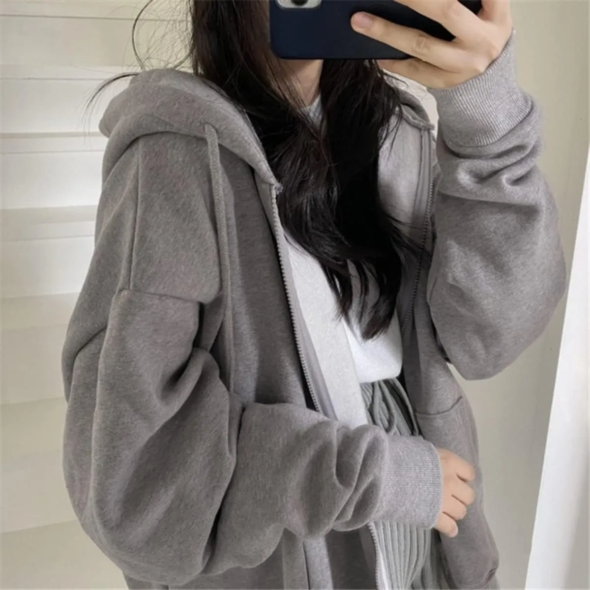 Grunge Jacket Women Fairy Zip Up Fleece Hoodie Y2k Vintage Oversized Long Sleeve Goth Sweatshirt Harajuku Streetwear