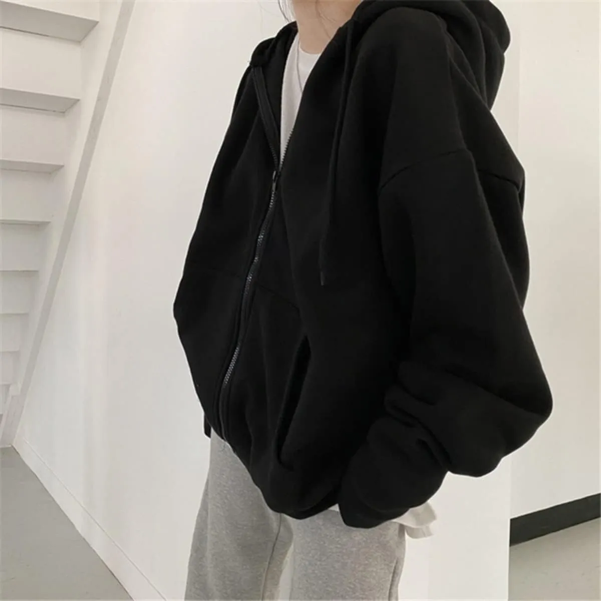 Grunge Jacket Women Fairy Zip Up Fleece Hoodie Y2k Vintage Oversized Long Sleeve Goth Sweatshirt Harajuku Streetwear