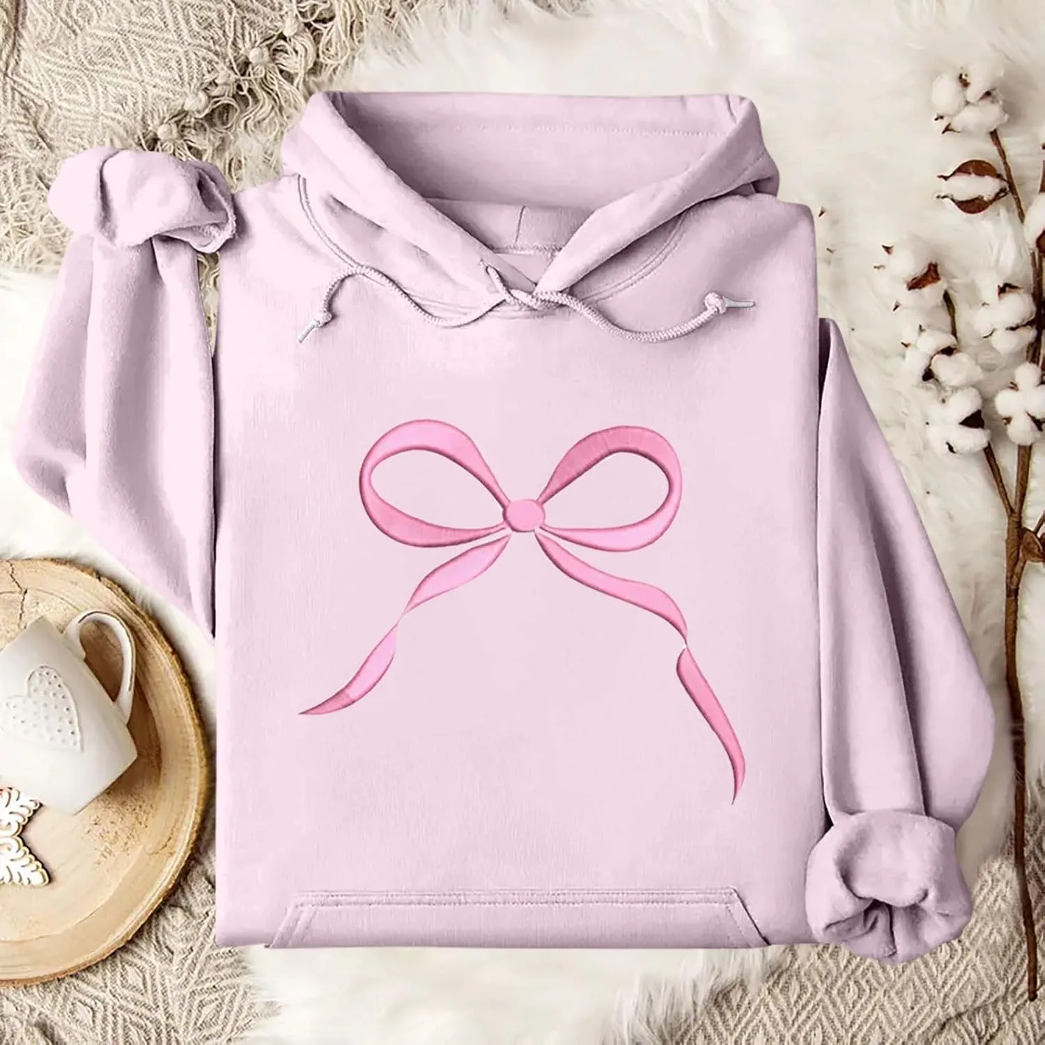 Gumipy Oversized Hoodies for Women Fleece Lined Bow Graphic Hoodies Sweatshirts Y2K Drawstring Long Sleeve Hoodies Pullover