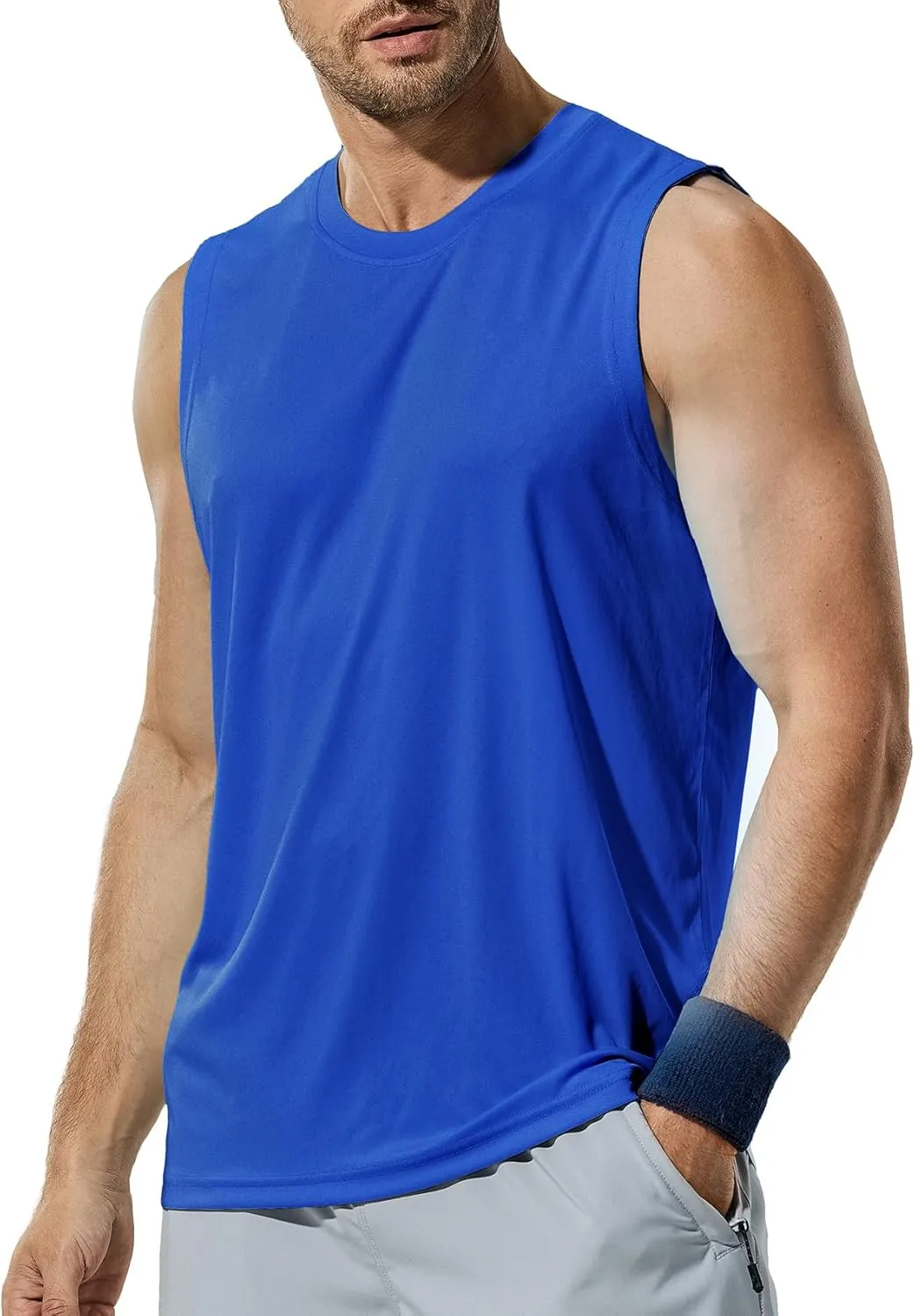 Haimont Men's Workout Tank Top Dry Fit UPF 50 Sleeveless Muscle Tee Shirts for Swim, Running, Hiking, Beach