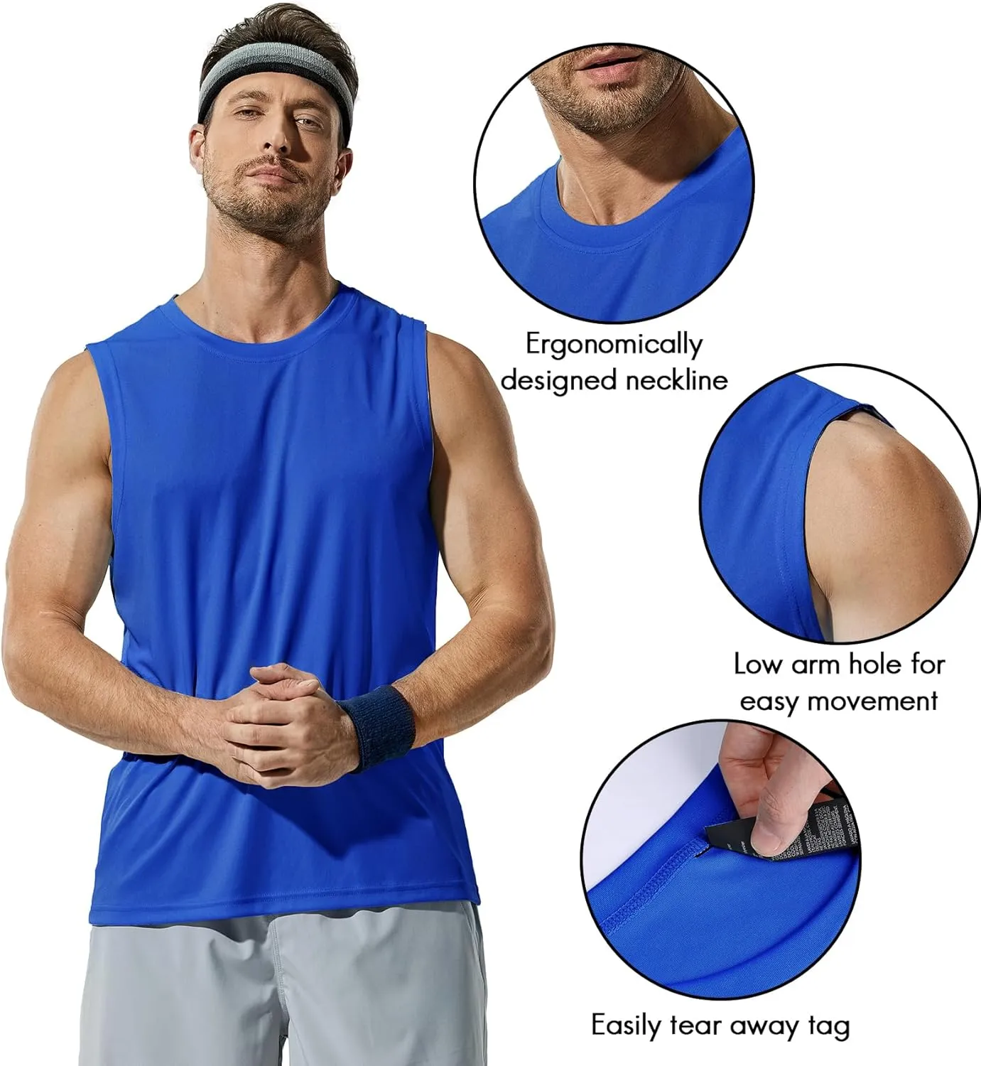 Haimont Men's Workout Tank Top Dry Fit UPF 50 Sleeveless Muscle Tee Shirts for Swim, Running, Hiking, Beach