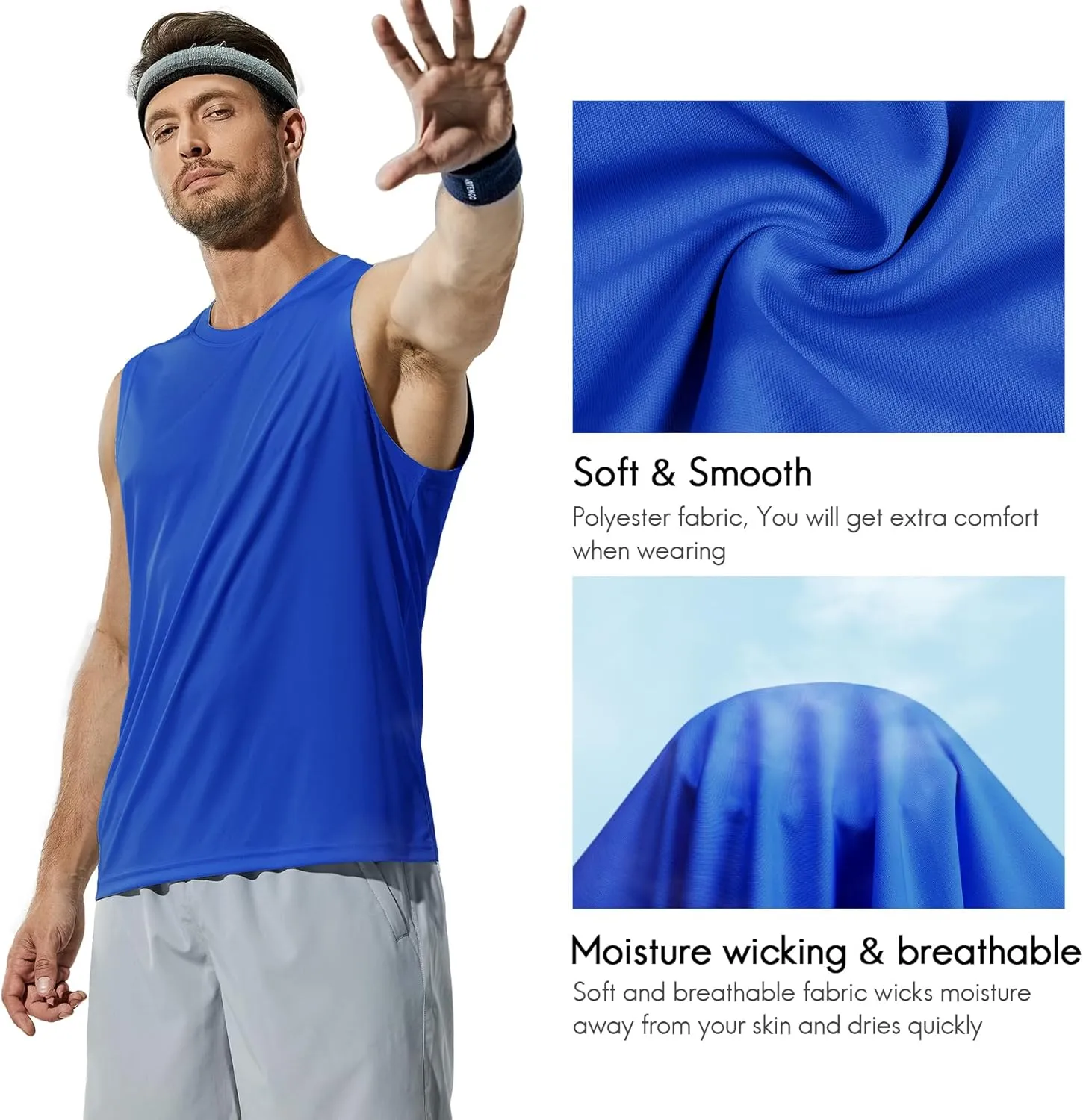 Haimont Men's Workout Tank Top Dry Fit UPF 50 Sleeveless Muscle Tee Shirts for Swim, Running, Hiking, Beach