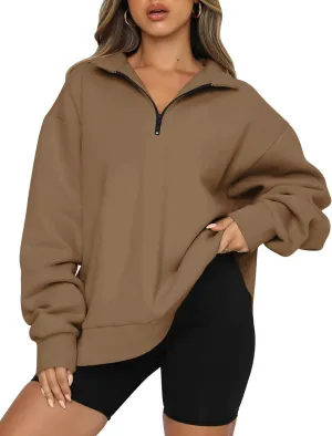 Half Zip Oversized Sweatshirt for Women Quarter Zip Hoodie Pullover Long Sleeve Sweater Teen Girls Fall Y2K Clothes