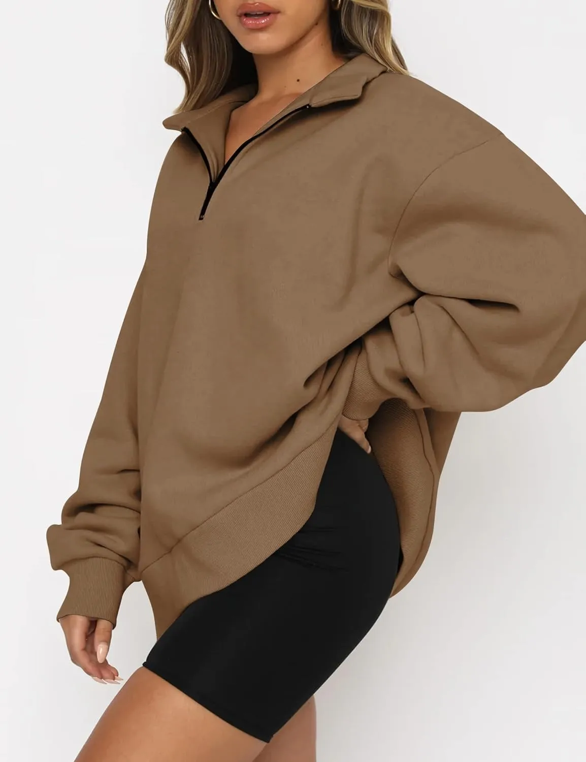 Half Zip Oversized Sweatshirt for Women Quarter Zip Hoodie Pullover Long Sleeve Sweater Teen Girls Fall Y2K Clothes