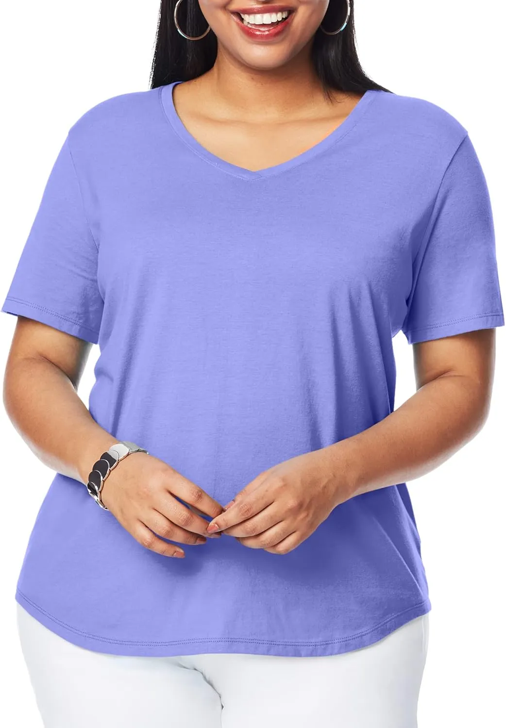 Hanes Women's Just Plus Size Cotton Jersey T-Shirt, Short Sleeve V-Neck Tee