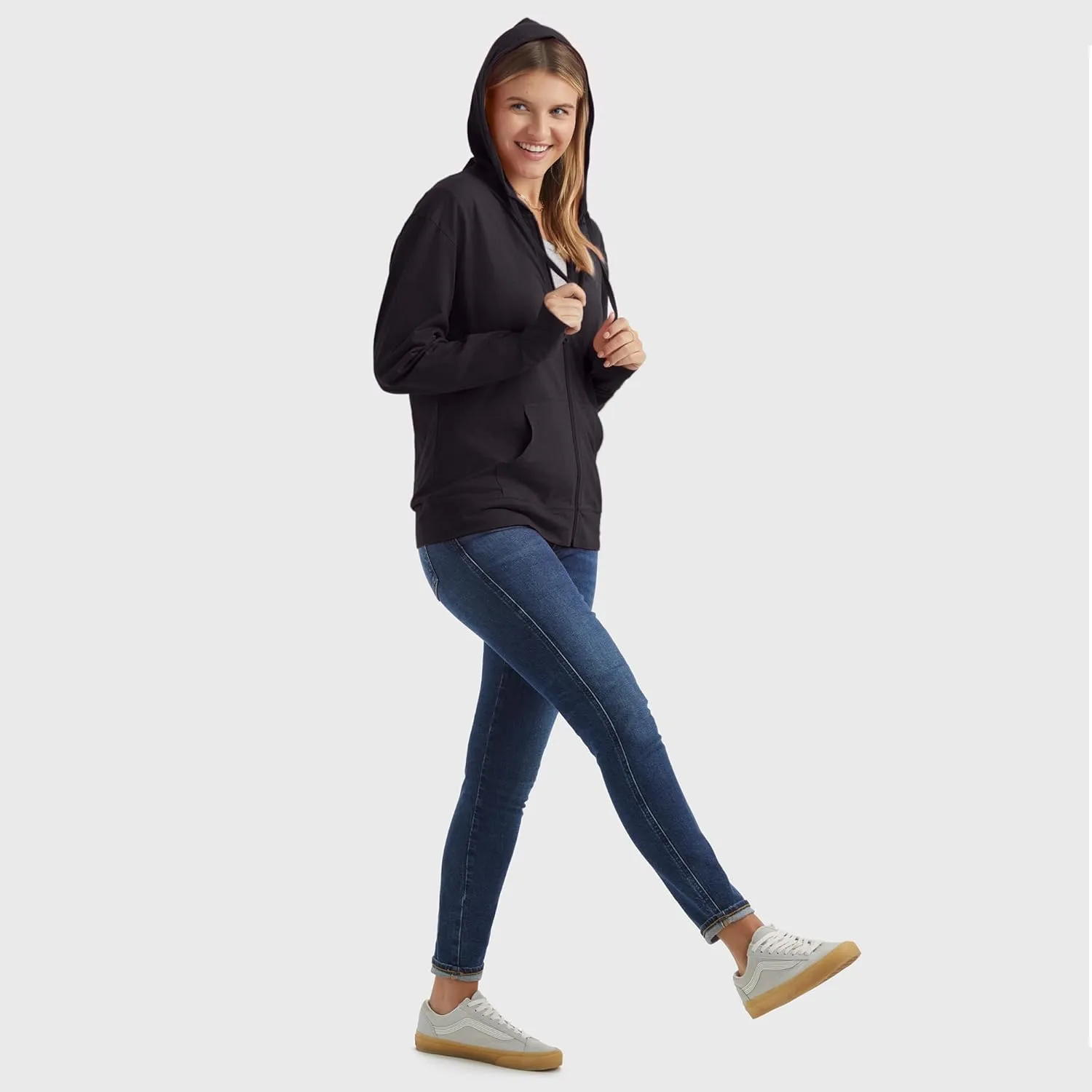 Hanes Womens Slub Knit Full-Zip Hoodie, Textured Cotton Zip-Up T-Shirt Hoodie for Women