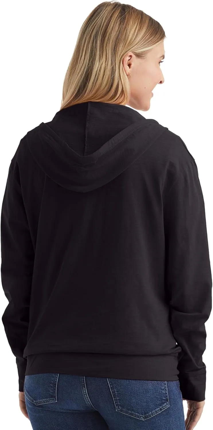 Hanes Womens Slub Knit Full-Zip Hoodie, Textured Cotton Zip-Up T-Shirt Hoodie for Women