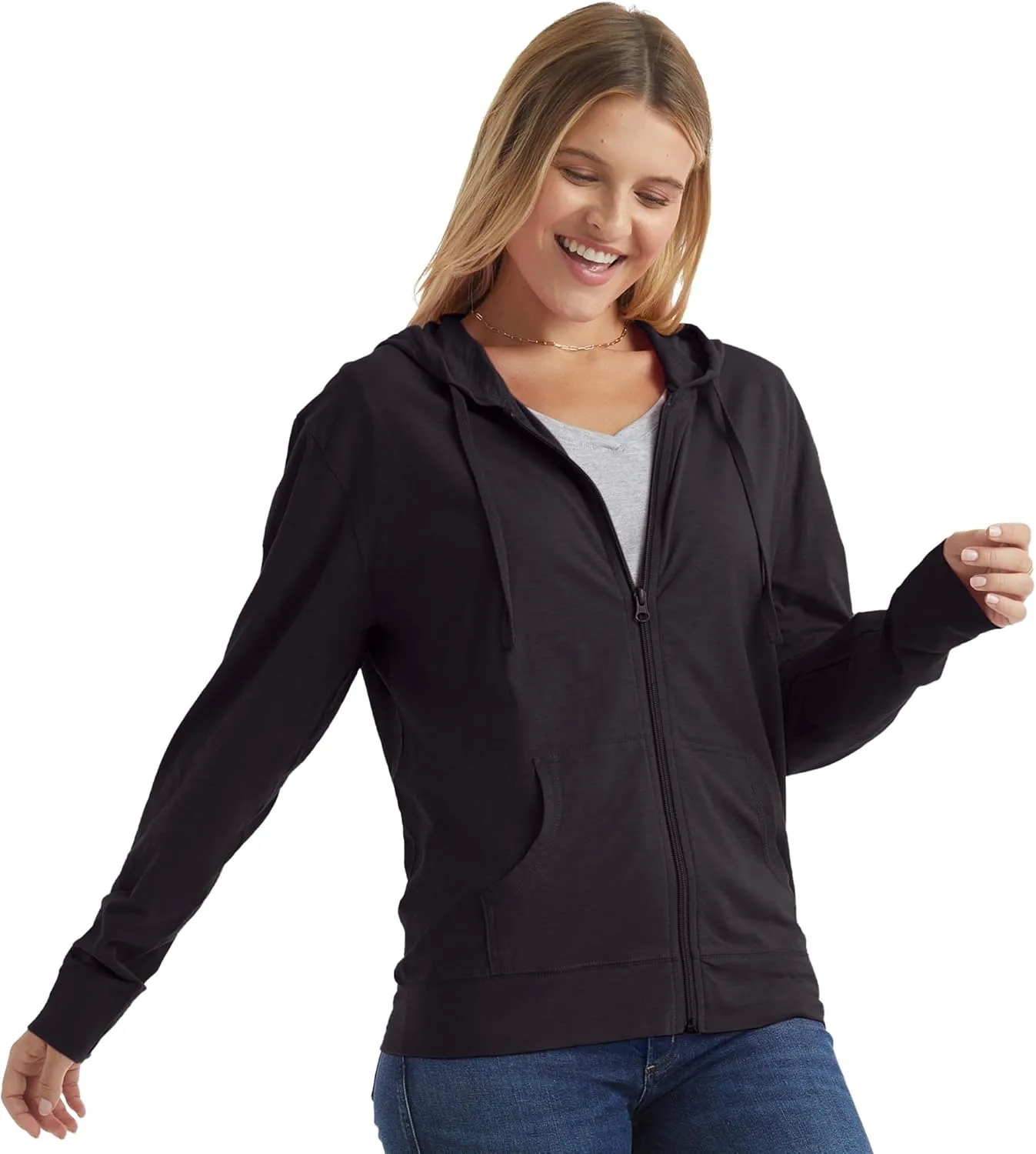 Hanes Womens Slub Knit Full-Zip Hoodie, Textured Cotton Zip-Up T-Shirt Hoodie for Women