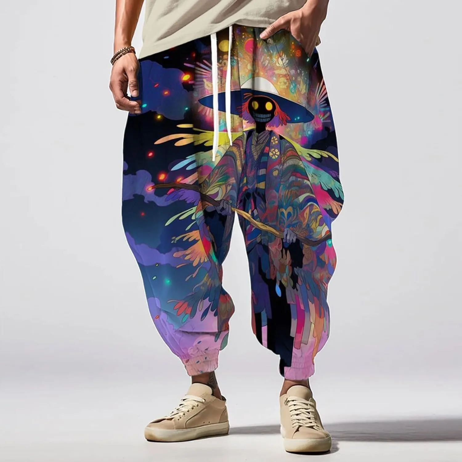 Harem Pants for Men Fashion Street Feel Casual Sweatpants Hippie Pants Men Mens Harem Pants Samurai Black Harem