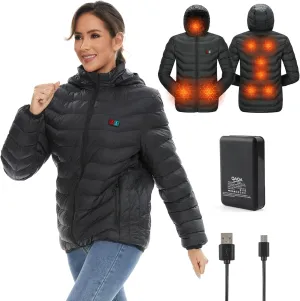 Heated Jackets for Women, 9 Heating Areas With 10000mAh Power Bank,Winter Warm Outdoor Ski Coat