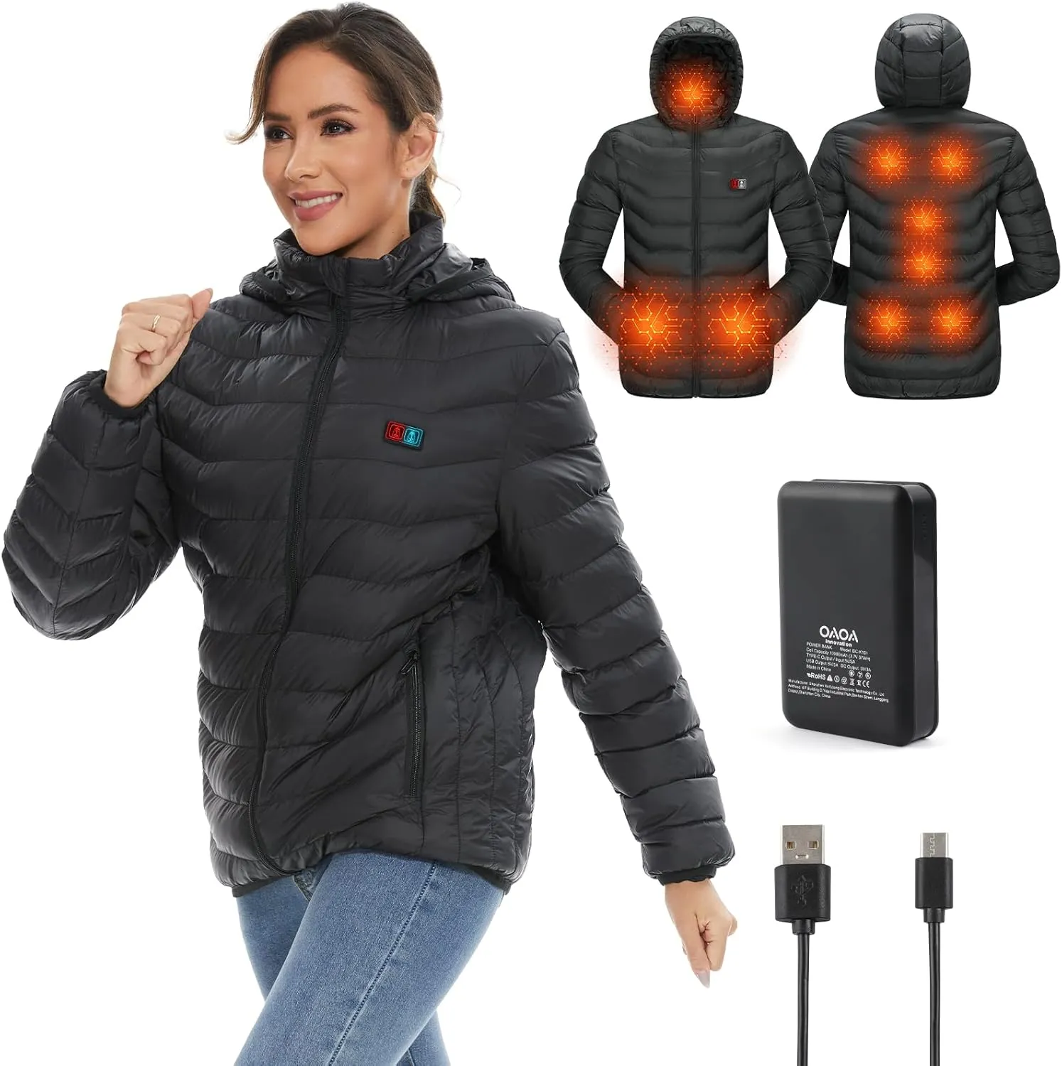 Heated Jackets for Women, 9 Heating Areas With 10000mAh Power Bank,Winter Warm Outdoor Ski Coat