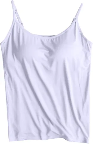 HGps8w Plus Size Womens Shelf Bra Camisoles Adjustable Spaghetti Strap Tank Tops Scoop Neck Layer Cami Tops (S-6XL)
