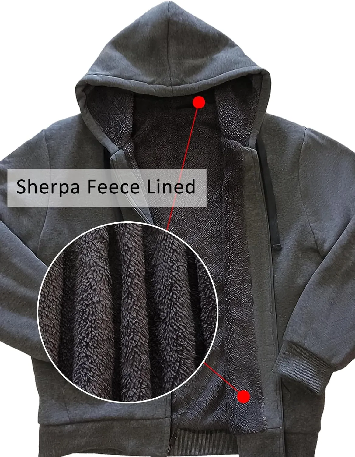 Hoodies for Men Full Zip Up Fashion Sweatshirt Thick Fleece Sherpa Lined Winter Jackets Warm Coats