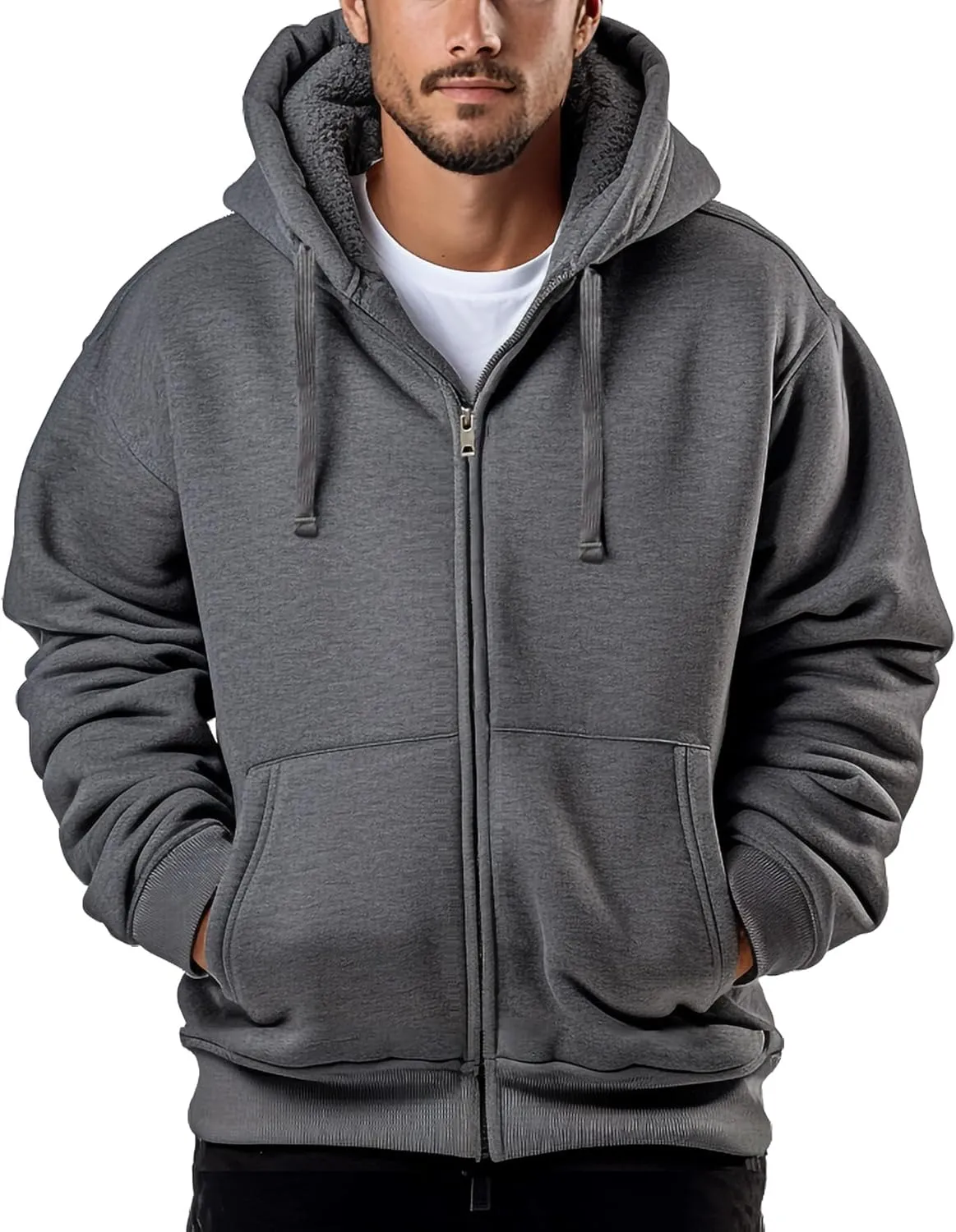 Hoodies for Men Full Zip Up Fashion Sweatshirt Thick Fleece Sherpa Lined Winter Jackets Warm Coats