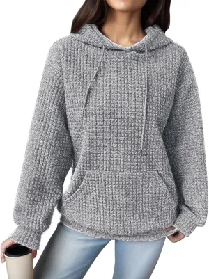 Hoodies for Women Waffle Knit Cute Hoodies Drawstring Pullover Sweatshirts Fashion Casual Sweaters Comfy Fall Clothes Outfits